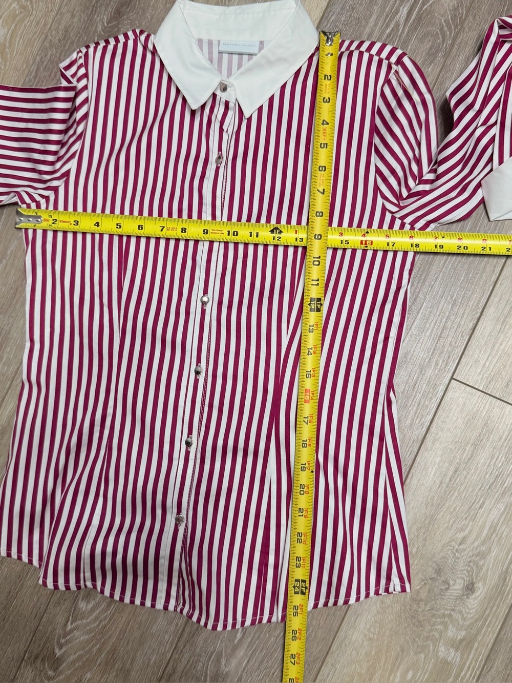#18) NEW New York & Company Maroon-Red and White Striped Button-Down Shirt - Picture 3 of 5